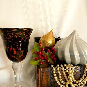 3 tall water goblets glasses cheetah print